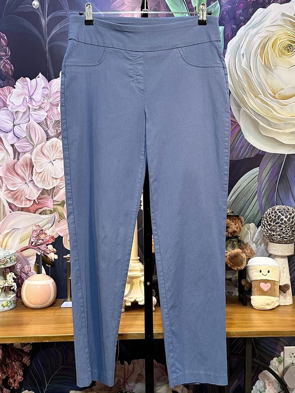 Ruby Rd 10 Stretch Pull On Ankle Pants Slim Straight Preppy Minimalist Blue